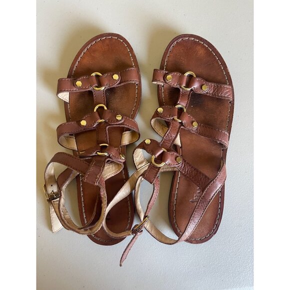 Cole Haan 9.5B Gladiator Sandals Ankle Strap Brown Gold Leather - Picture 3 of 10